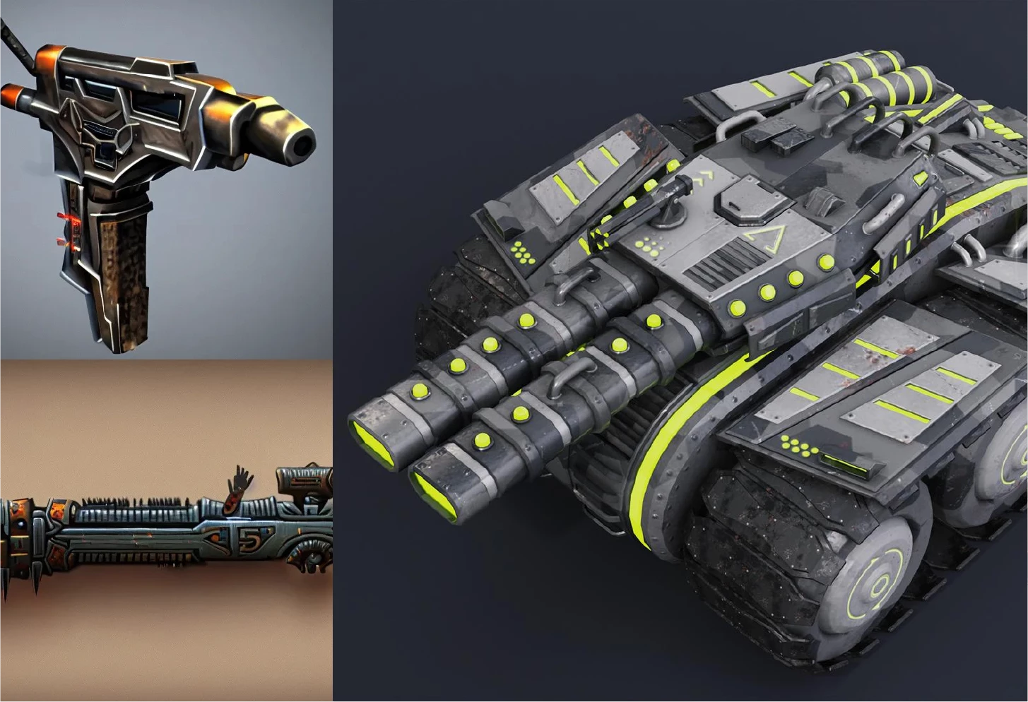 2D Concepts of Vehicles, Weapons, and Props